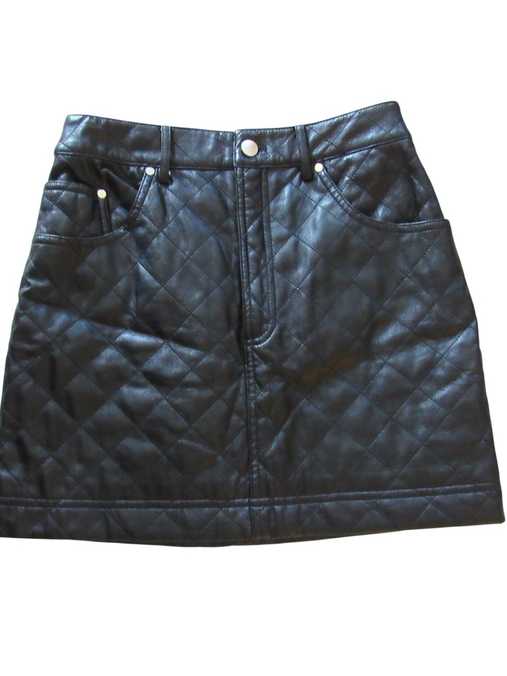 Cami NYC Quilted Macy Mini Skirt 2 Black Vegan Faux Leather Whimsigoth Punk